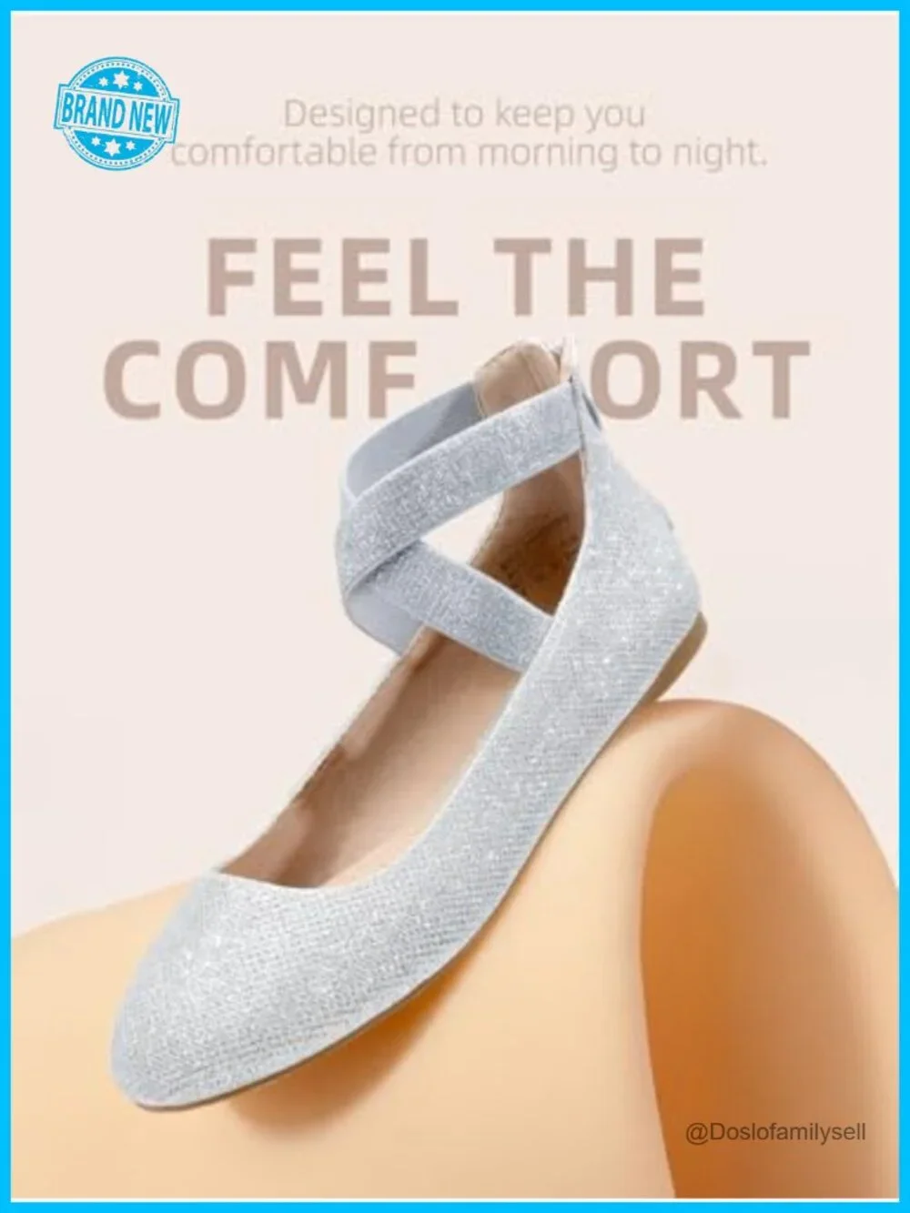 Ankle Strap Ballet Flats with Crossover Strap & Back Zipper
